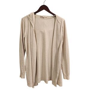 Loft Striped Open Front Cardigan Medium Hooded Women's